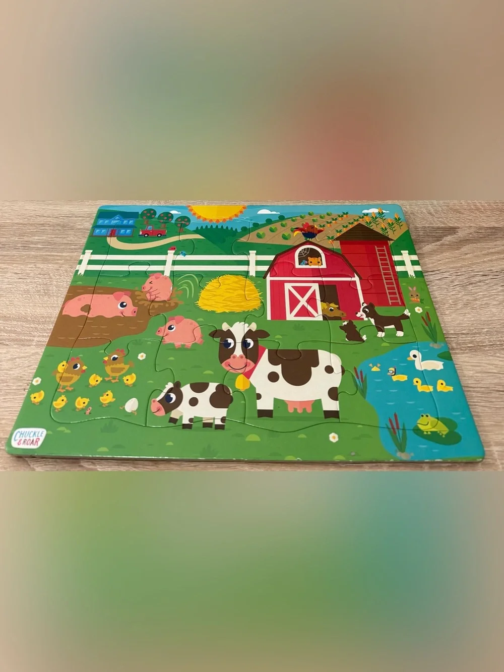 Chuckle & Roar Lot of 3 Kids Tray Puzzles Jigsaw Barn Dino Zoo Animals Ages 3+